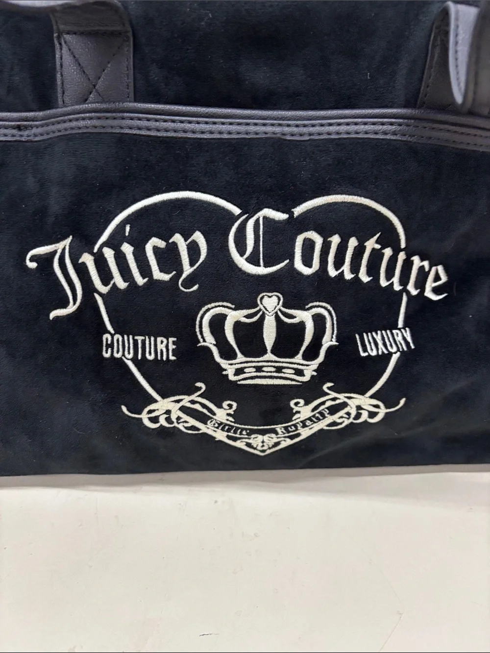 Juicy Couture Black Velour Weekender Bag with Pink Bow Charm